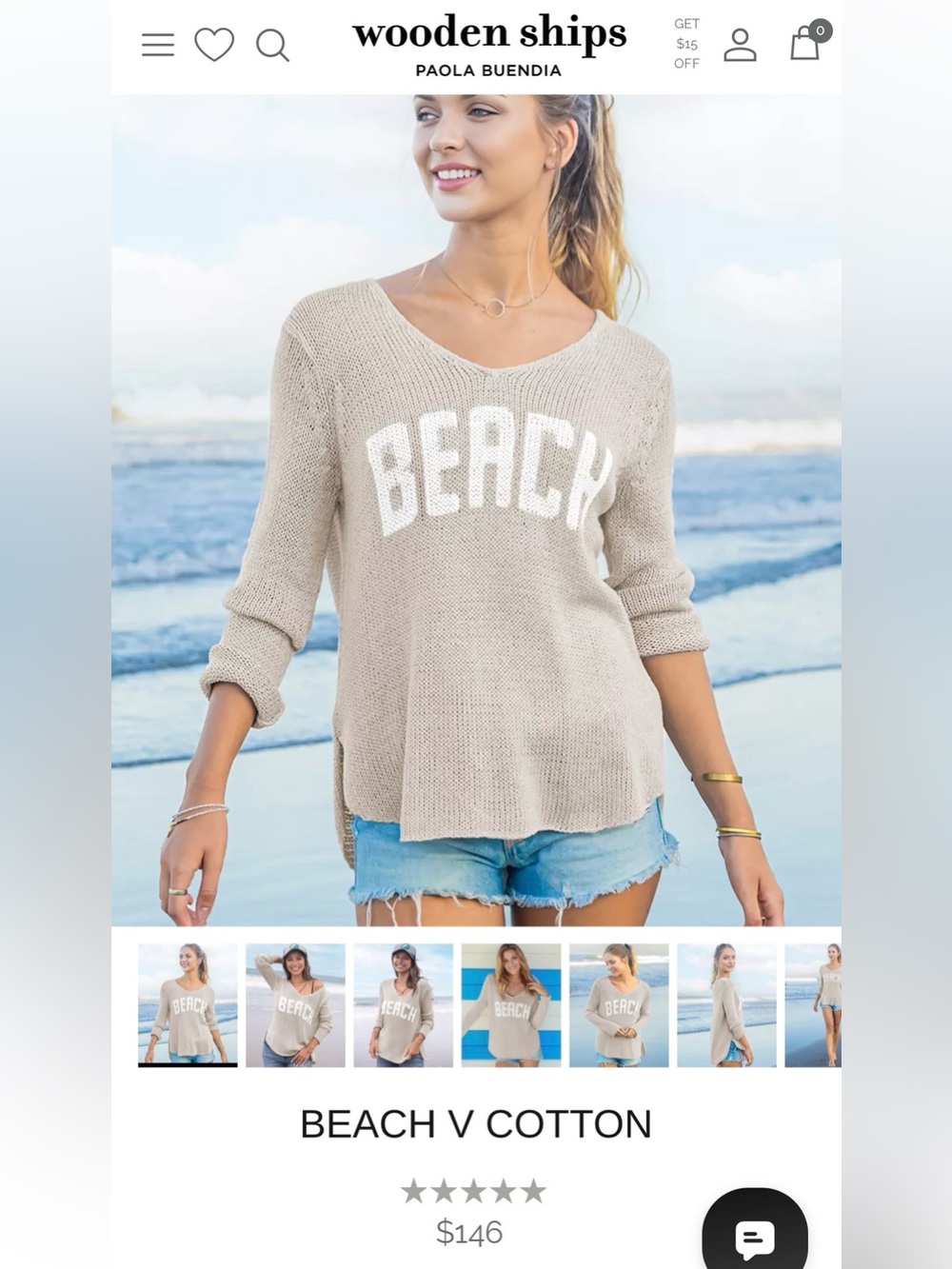 Women’s Wooden Ships Beach V Cotton Sweater in Beige (Size XS)